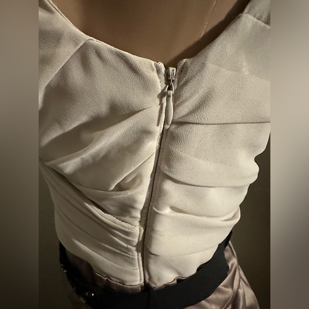 🤑SOLD🤑 Express Bodycon Dress Tan Color Block Stretch Mini Sleeveless Sexy - Picture 6 of 8